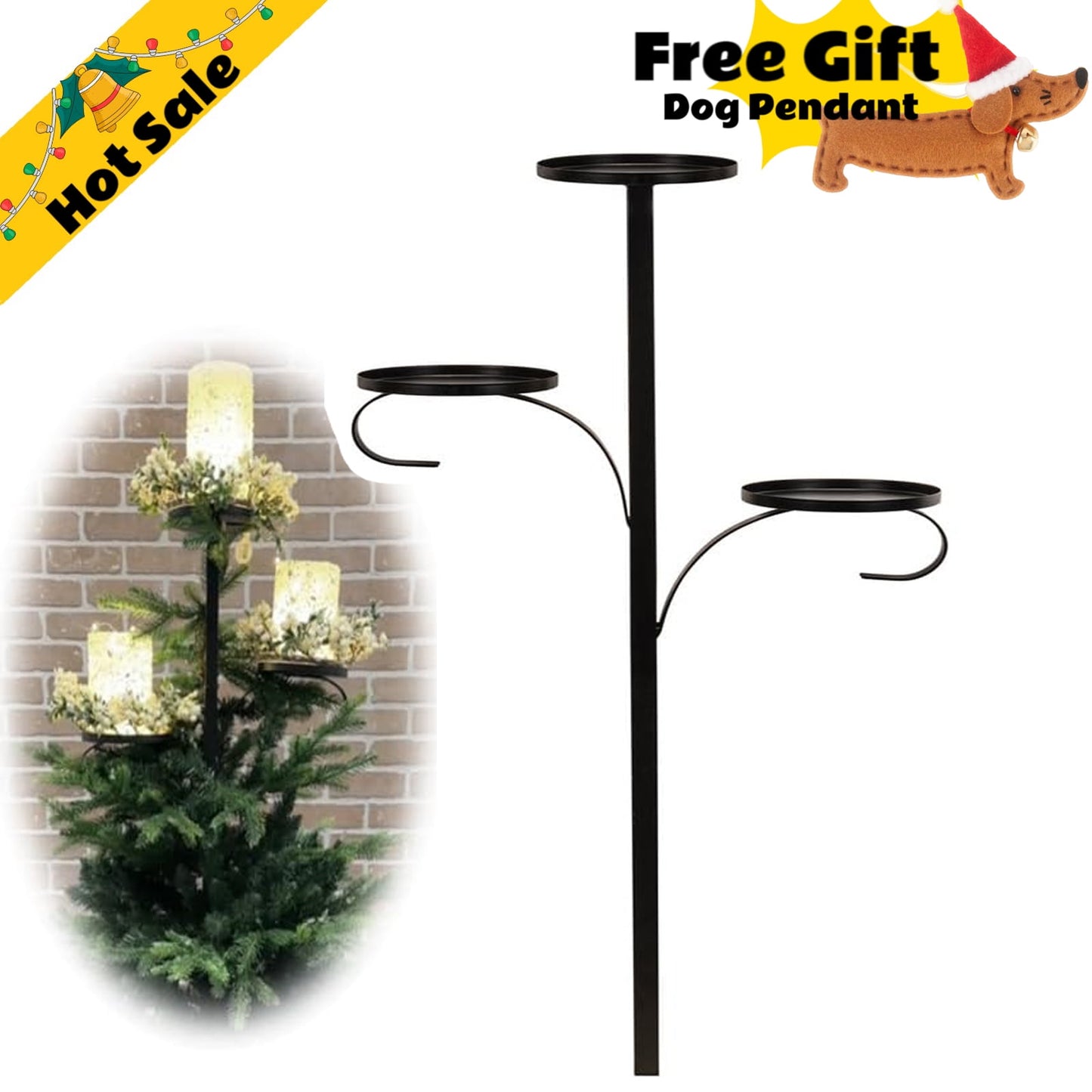Black Triple Tree Topper, Candelabra Tree Topper for Christmas, 3 Tier Candle Holder Christmas Tree Topper, Unique Light up Christmas Tree Topper Decorations,Christmas Saving (1pc)