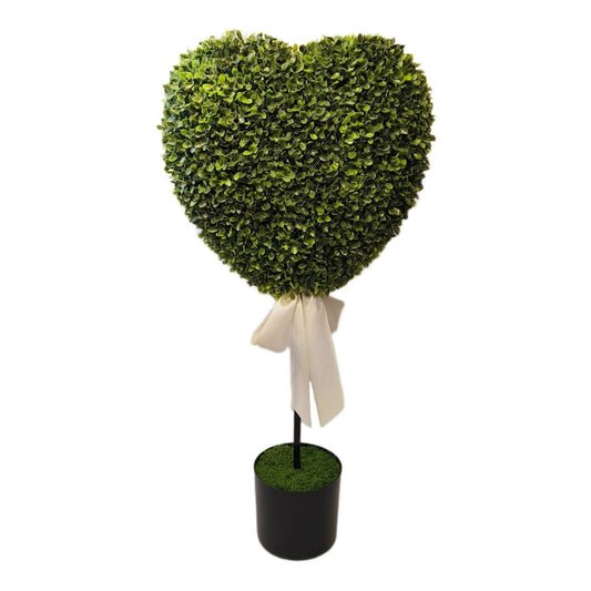 Boxwood Heart With Bow Topiary, Valentines Day Decorations Green And White, 32,Realistic Faux Potted Shrub For Indoor/Outdoor, Front Porch, Office Decor , not include the soil,1PCS