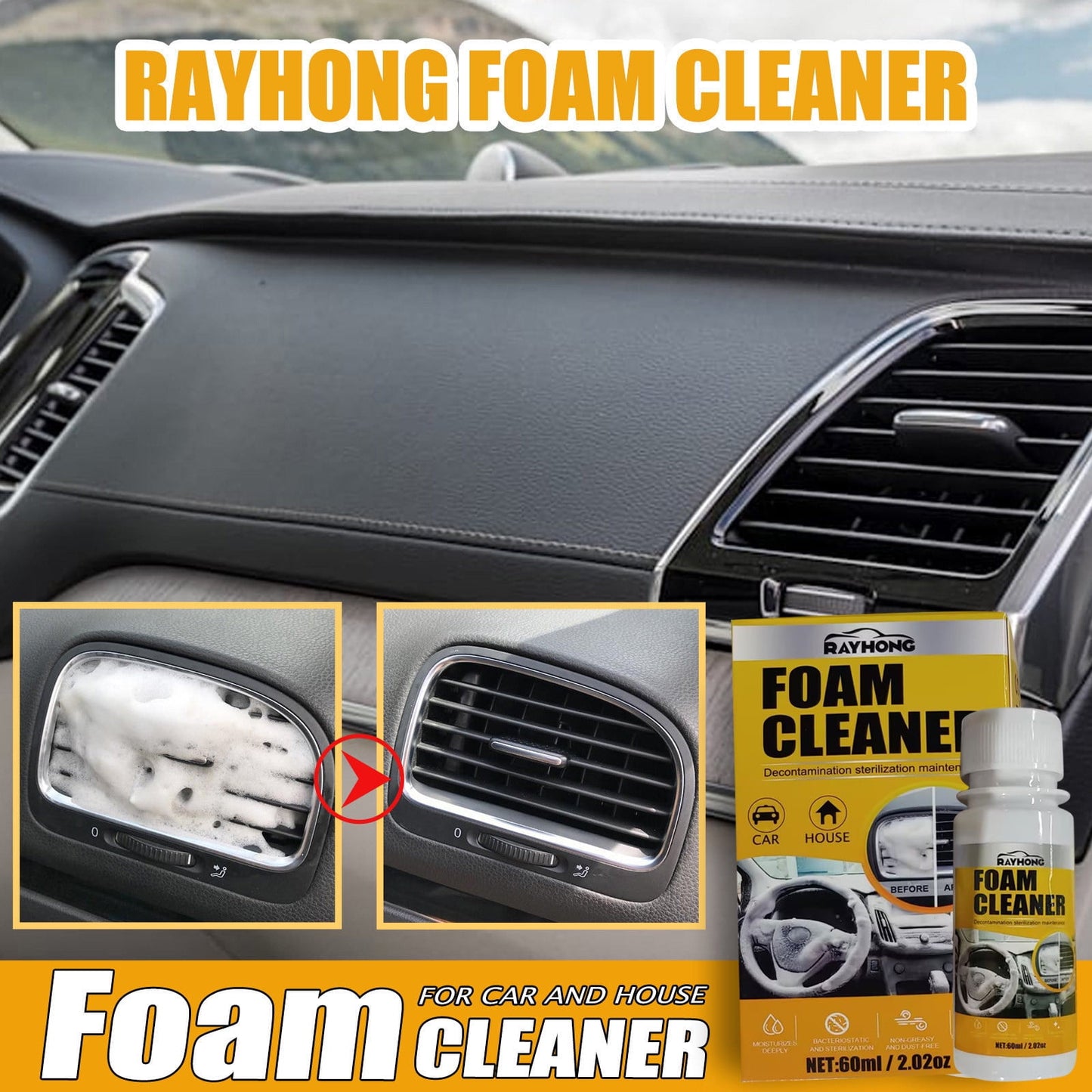 Bubble Cleaner Foam Spray,CELNNCOE Refurbishment Agent For Automotive Plastic Parts Waxing, Maintenance, Glazing, Decontamination And Cleaning Of The Interior Of The Dashboard 60ml