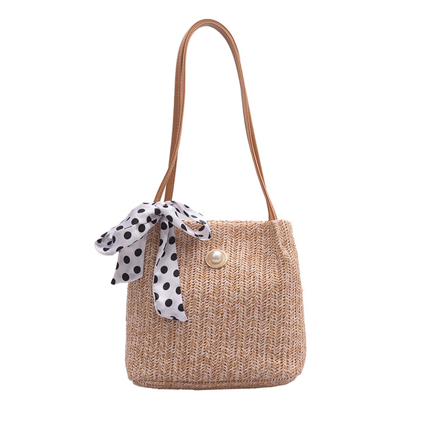 Buodes Beach Bags For Women Ladies Satchel Bow Pearl Woven Seaside Straw Weaving High Capacity Handbag
