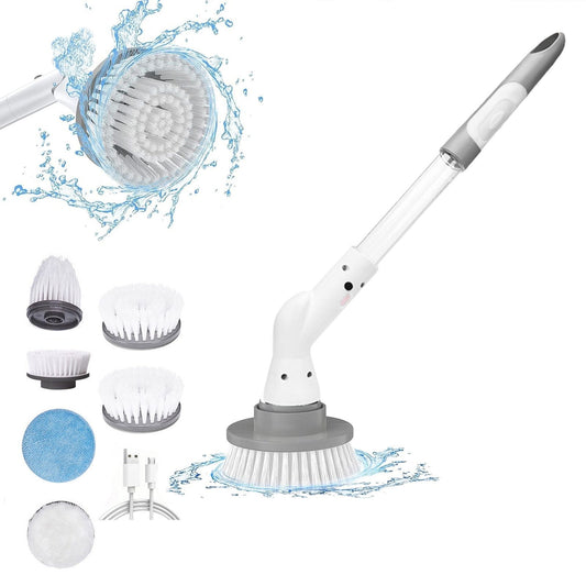 Buodes Electric Spin Scrubber Cordless Tub And Tile Scrubber Summer Savings Clearance Electric Scrubbers, High Speeds Scrubbers With 6 Replaceable Brush Heads And Adjust Extension Handle,Power Cleani
