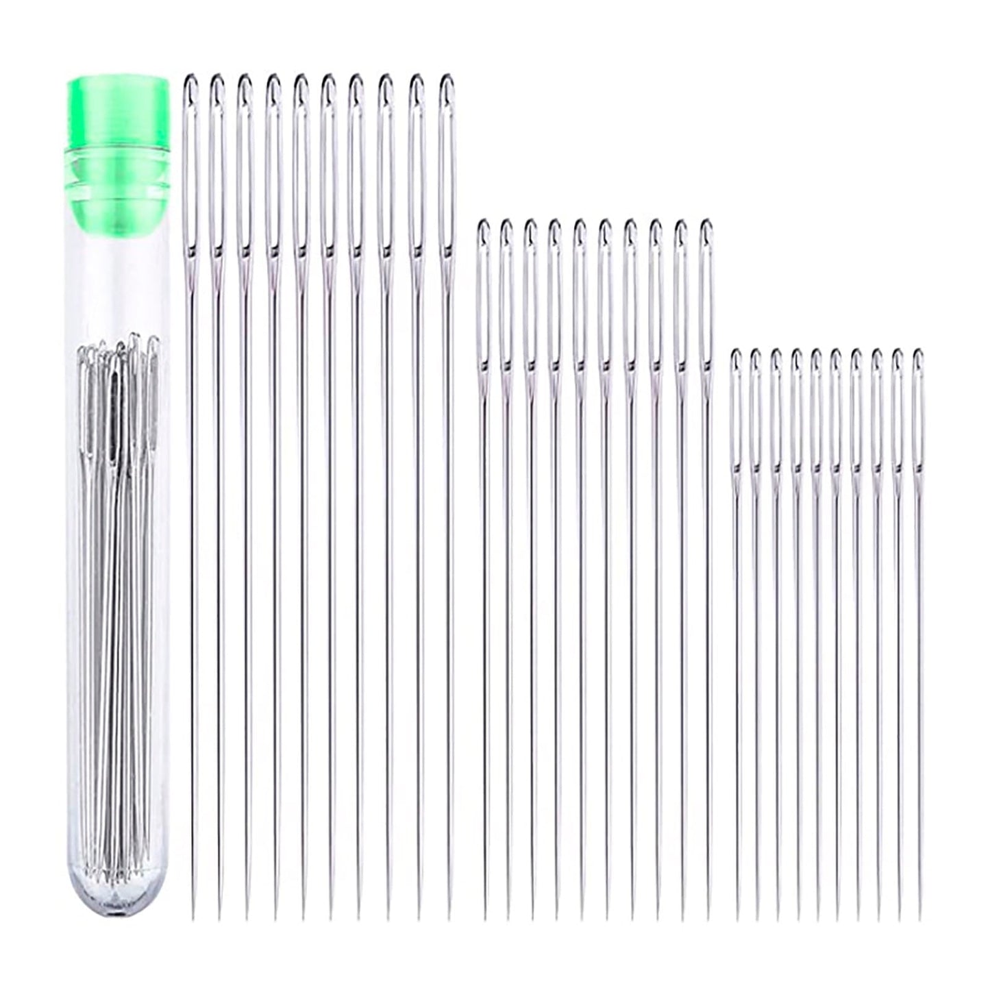 Buodes Summer Saving Clearance 30 Large Eye Stitching Needles - 3 Sizes Big Eye Hand Sewing Needles In Clear Storage Tube For Stitching, Sewing And Crafting 3PC