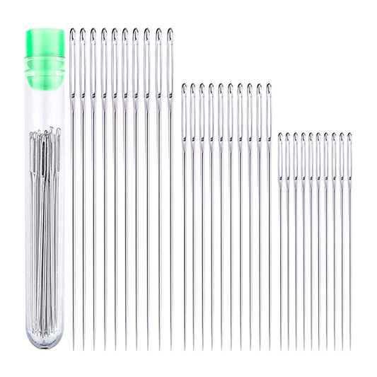 Buodes Summer Saving Clearance 30 Large Eye Stitching Needles - 3 Sizes Big Eye Hand Sewing Needles In Clear Storage Tube For Stitching, Sewing And Crafting 3PC