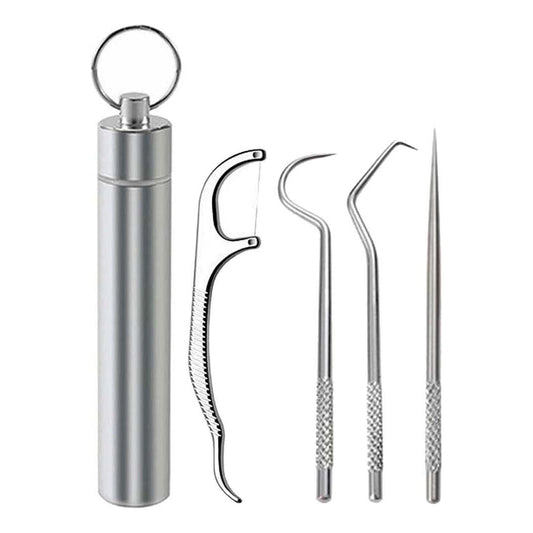 Buodes Summer Saving Clearance 304 Metal Tooth Picking Tool Stainless Steel Toothpick Portable Oral Tooth Cleaning Tool Set