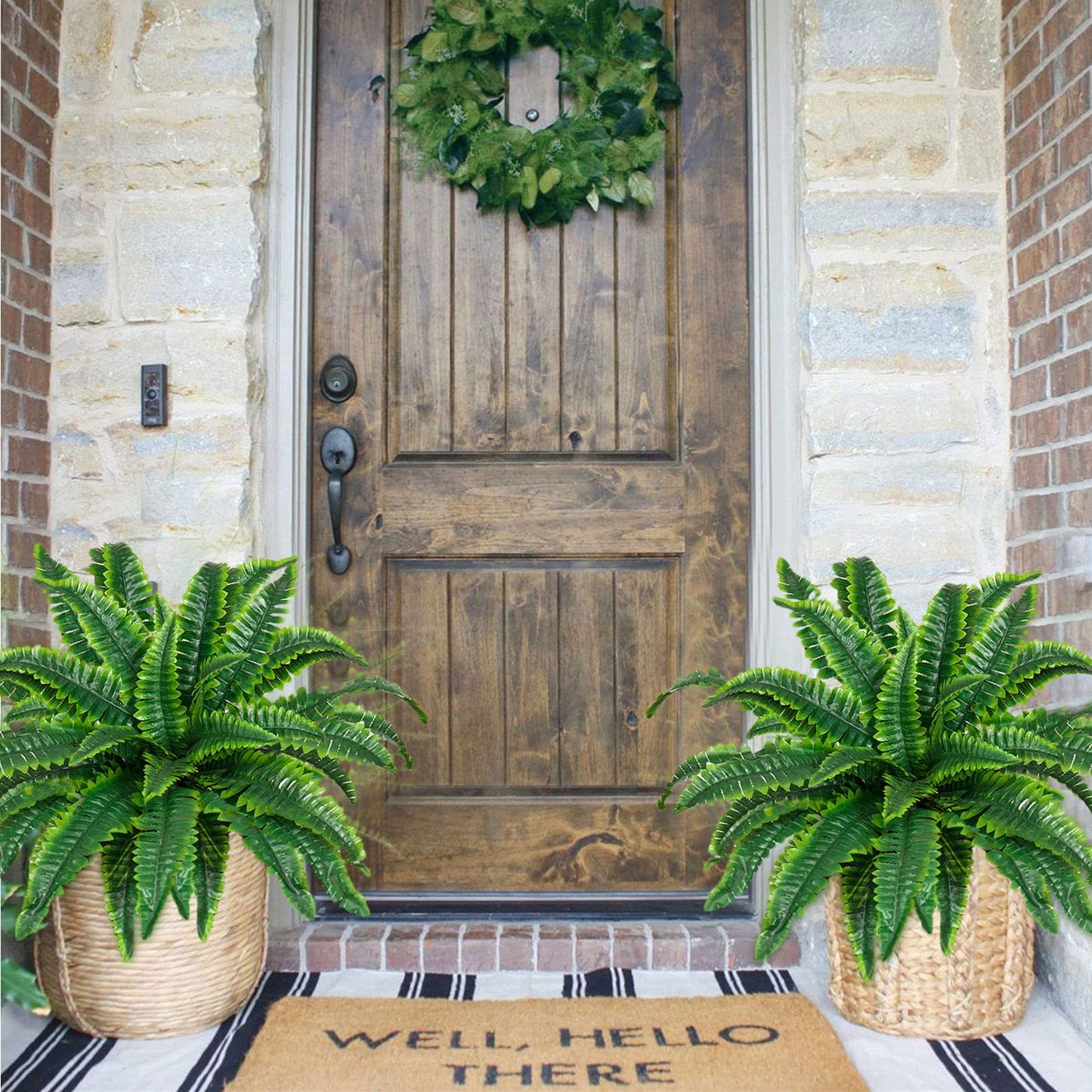 CELNNCOE 1PCS Artificial Ferns for Outdoors,21.3 Large Ferns Artificial Plants,Faux Ferns Fake Ferns Artificial Plants,Artificial Plants Outdoor,Fake Boston Fern for Porch Window Home Decor