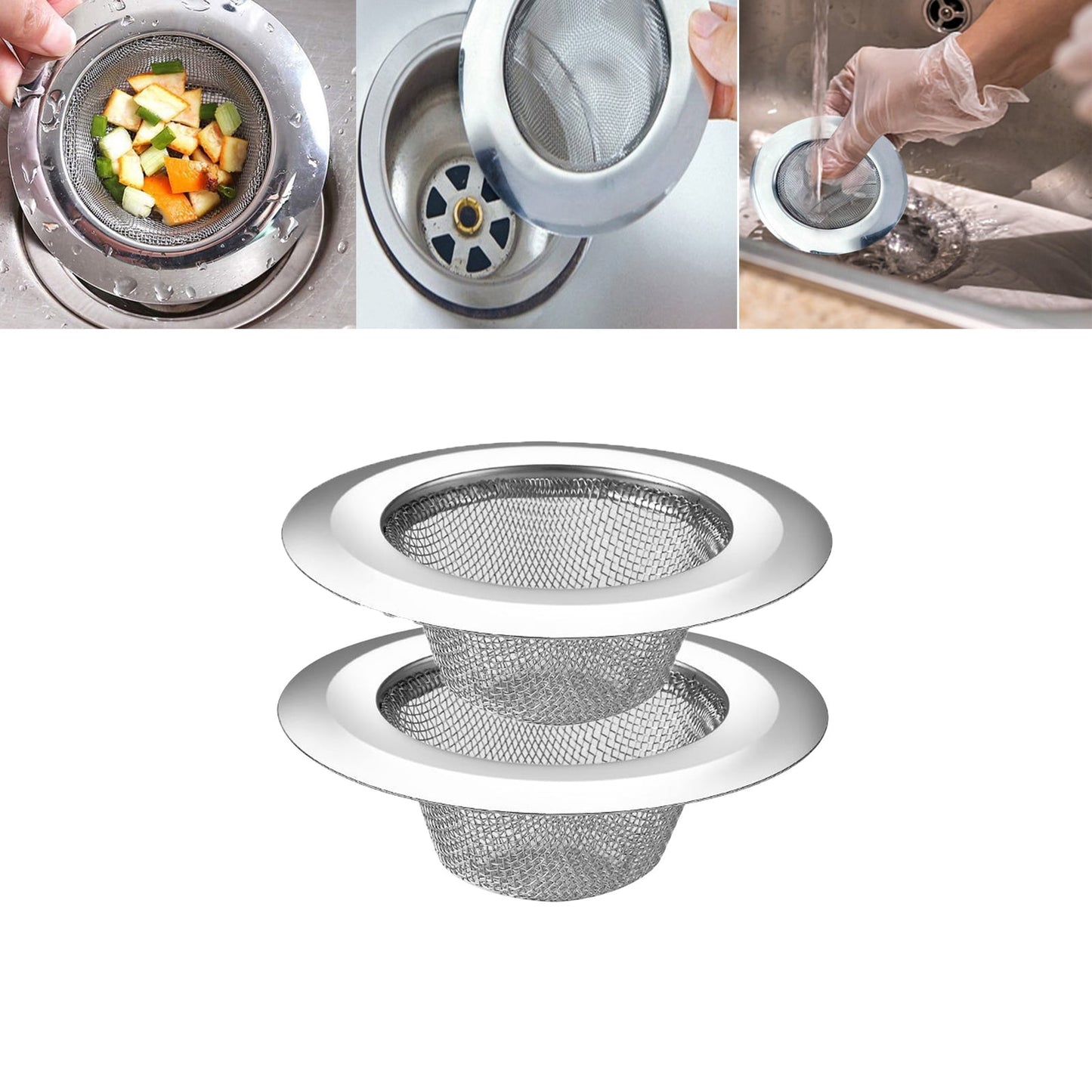 CELNNCOE 2 Pack Kitchen Sink Drain Strainer,Kitchen Sink Strainer Stainless Steel, Sink Strainers with Large Wide Rim 2.87 Diameter for Bathroom Sink, Utility, Slop, Laundry, RV and Lavatory