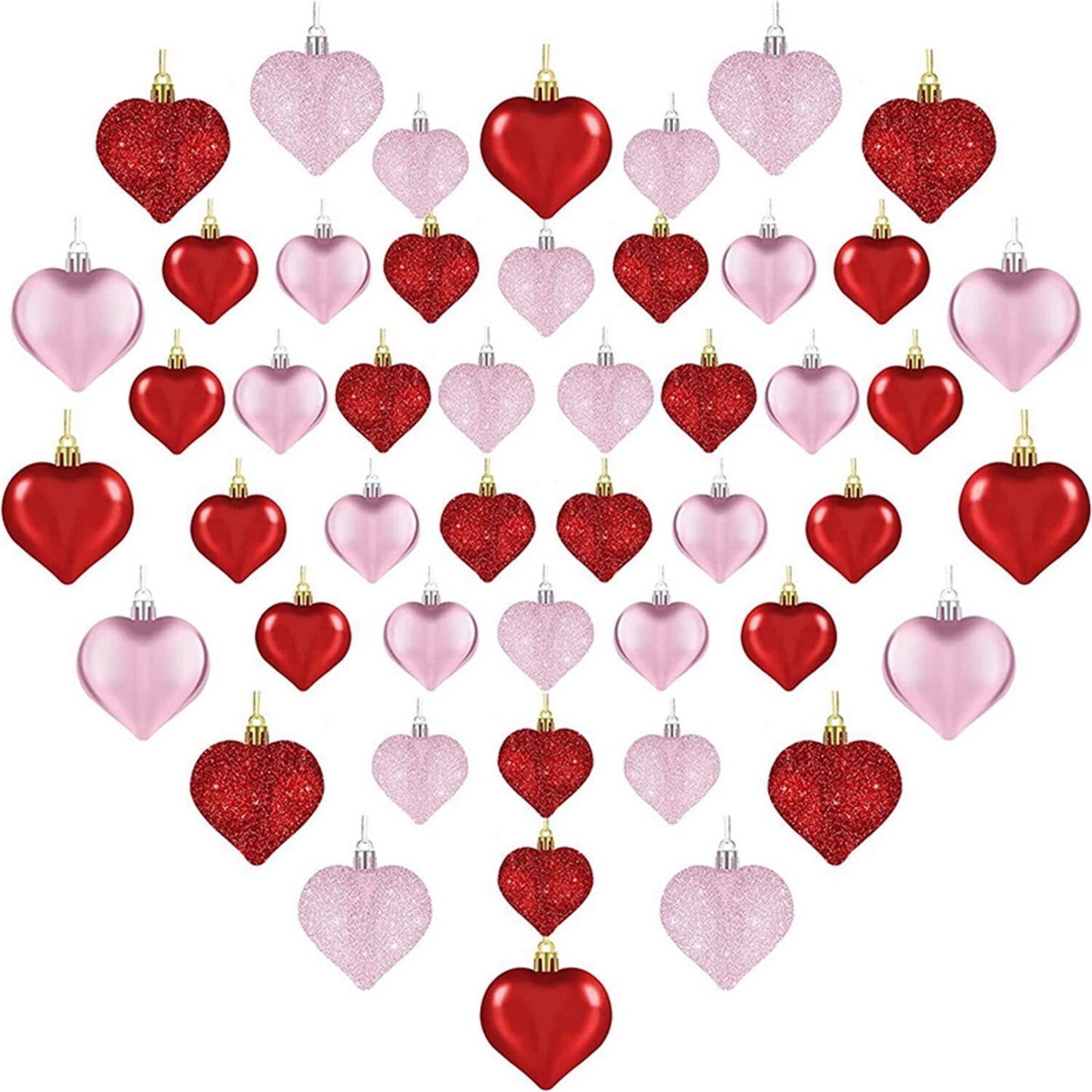 CELNNCOE 36Pcs Valentines Day Heart Shaped Ornaments | Valentines Heart Decorations,Red Pink Silver Glitter Heart Shaped Baubles | Romantic Valentine's Day Mini Tree Hanging Decorations
