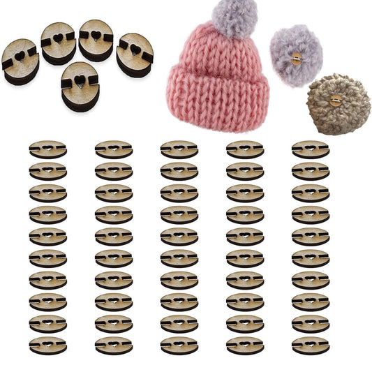 CELNNCOE 50PCS Wood Pom Poms for Hats Buttons, Hat Pom Poms Holder, Knitted Hat Making Fastener Tool, Pompom Holders for Knit and Toques,Wooden Buttons