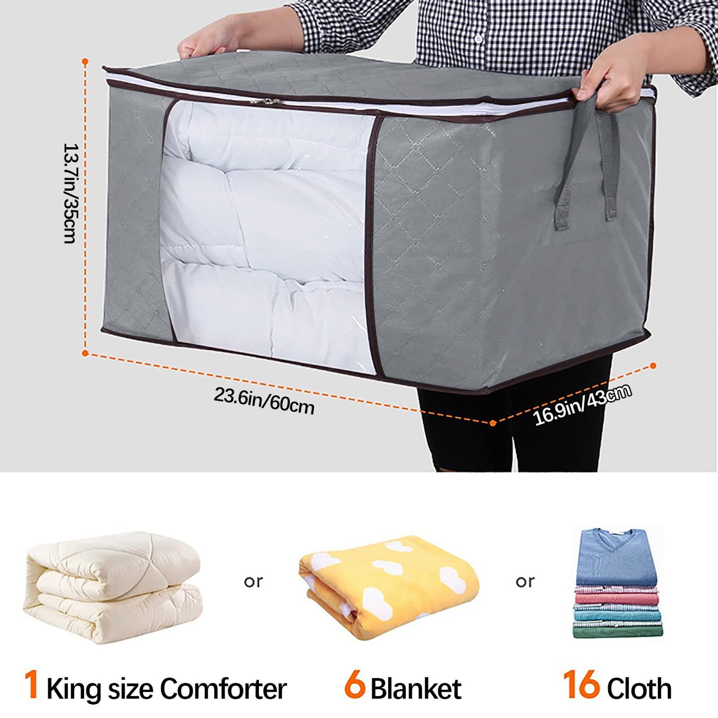 CELNNCOE 90L Large Clothes Storage Bags,Clothes Storage Bins Foldable Closet Organizers Storage Containers with Durable Handle for Clothing, Blanket, Comforters, Bed Sheets, Pillows and Toys