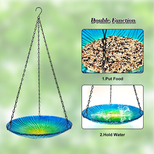 CELNNCOE Bird Feeders for Outdoors,Bird Bath Hot Melt Glass Bird Bath Colorful Glass Bird Feeder Outdoor Courtyard Glass Bird Feeder