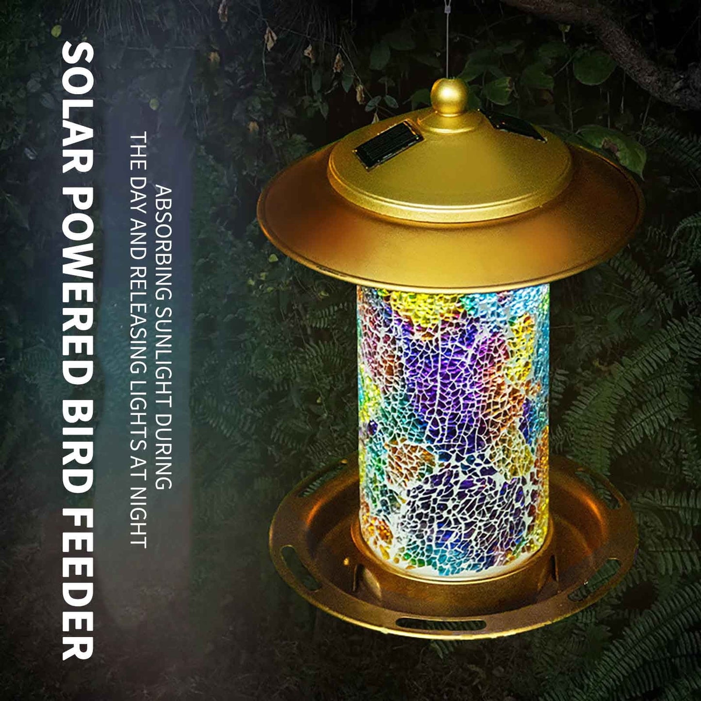 CELNNCOE Bird Feeders for Outdoors,New Lighting Solar Bird Feeder Outdoor Hanging Iron Bird Feeding Box Hummingbird Feeder