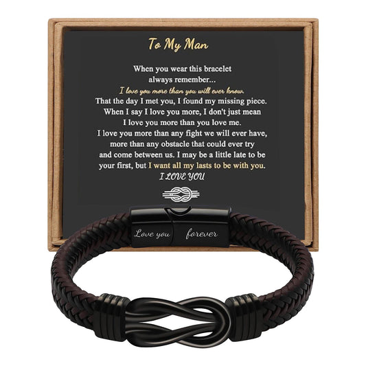 CELNNCOE Bracelets for Men,2023 New Stainless Steel Leather Bracelet Magnetic Black Stainless Steel Bracelet for Men,Valentines Day Gifts