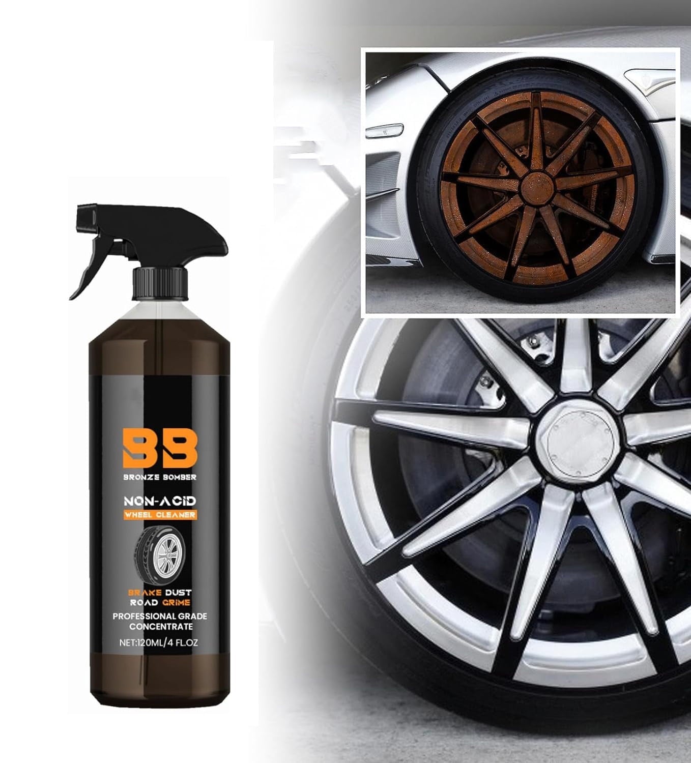 CELNNCOE Brake Bomber Cleaner Powerful Wheel Cleaner, Bomber Non-Acid Car Wheel Cleaner,Perfect for Cleaning Wheels and Tires Safe On Alloy And Pain,Automobile Wheel Cleaner, 120Ml(1pcs)