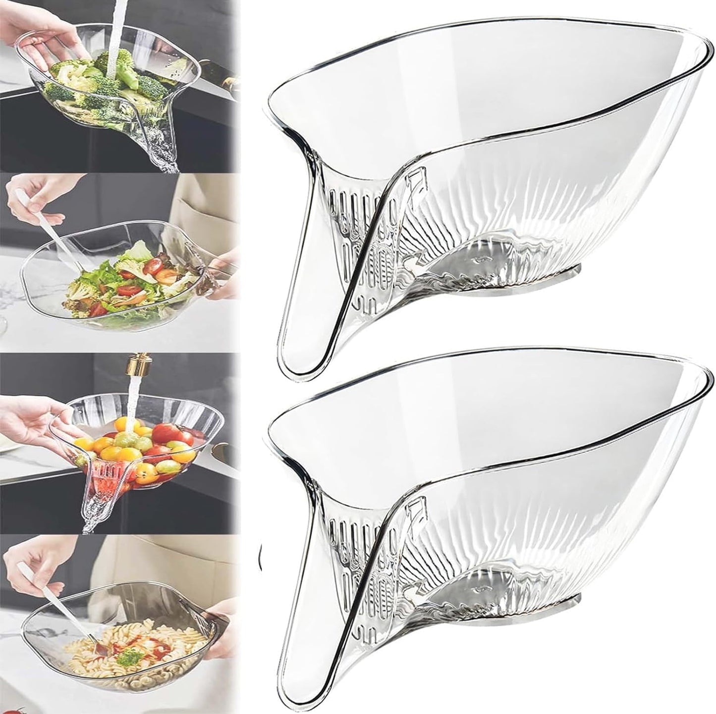 CELNNCOE Drainage Basket Funnel,2023 New Drainage Basket Funnel,Fruit Cleaning Bowl with Strainer Container, Kitchen Sink Food Catcher Drainer Fruit Rinser Vegetable Washing Filter Bowl,2pcs