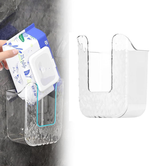 CELNNCOE Kitchen Wipes Storage Box,No Punching Wall-Mounted Tissue Holder for Bathroom, Refillable Wipes Container Box Clear Wipes Dispenser,Wipe Tissue Storage Box Case for Kitchen Bedroom Bathroom