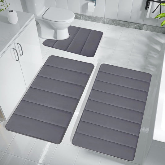 CELNNCOE Memory Foam Bath Mat Set, Soft Comfortable,Water Absorption,Non-Slip,Thick,Machine Washable,Easier to Dry,3 Pieces Bathroom Rugs Sets