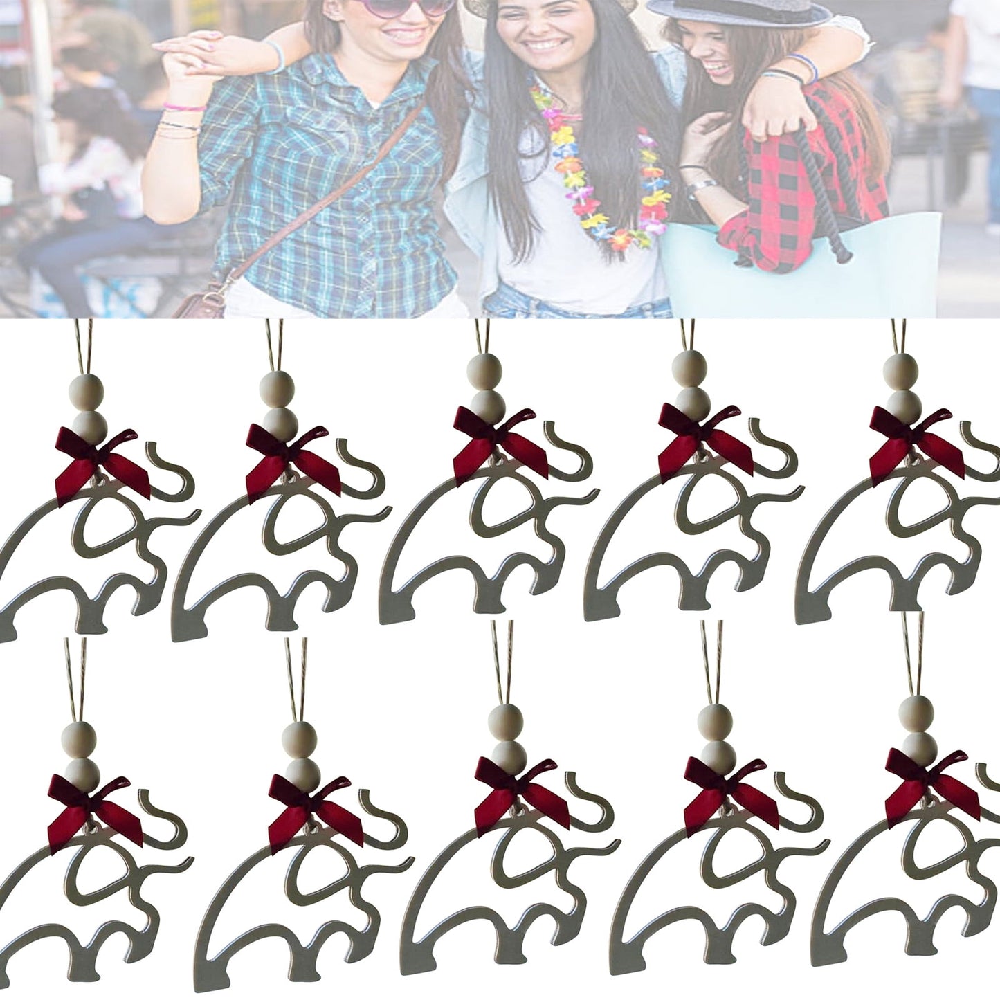 CELNNCOE Sisterhood & Friendship Elephant Ornament with Story and Bag,Wooden Elephant Tribe Christmas Ornament,Elephants Accessories Friendship Sisterhood Gifts,Christmas Tree Hanging Ornaments,10PCS