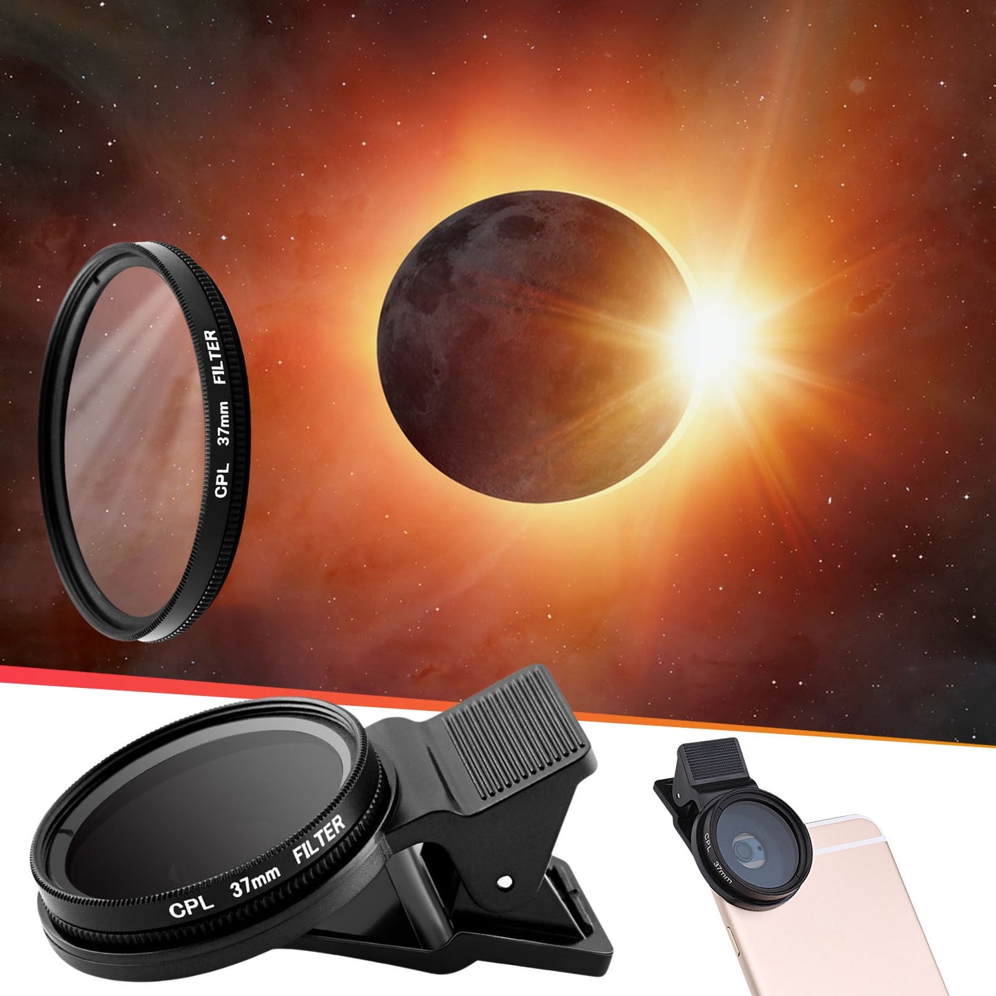 CELNNCOE Solar Camera Lens Filter Solar Filter For Smartphone Solar Camera Filter For Universal Solar Smartphone Lens With Clip Enhancing Filter,Mothers Day Gifts,1PCS