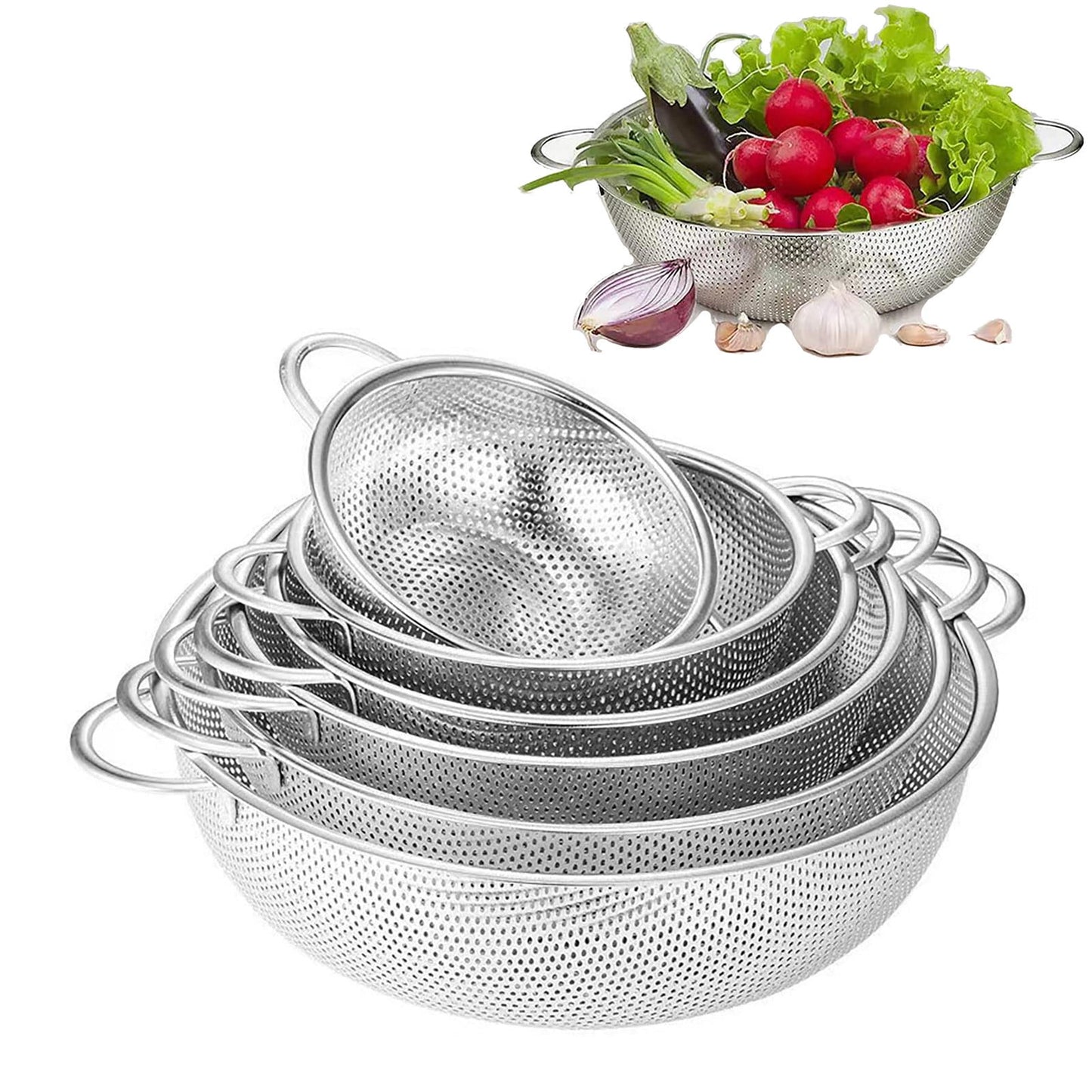 CELNNCOE Stainless Steel Microporous Colander,Large Capacity With Mixing Bowl For Washing Vegetables, Fruit And Rice And For Draining Cooked Pasta