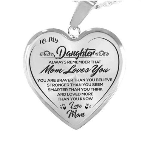 CELNNCOE To My Daughter Stainless Steel Necklace Heart Lettering Peach Heart Pendant MOM Daughter Gift,Mothers Day Gifts