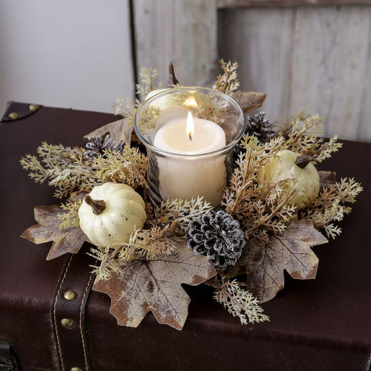 Candle Decoration For Halloween And Thanksgiving Table Centerpiece With Artificial Flower Wreath