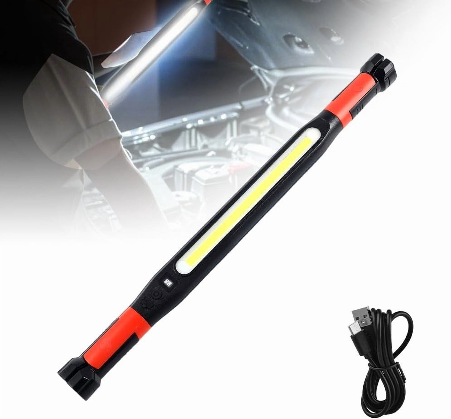Car Accessories-Magnetic Work Light, 4.5*52Cm Under Hood Work Home Light Accessory Bar Rechargeable Led Work Light Bar, Under Hood Mechanic Light For Mechanic/Car Repairing/Garage