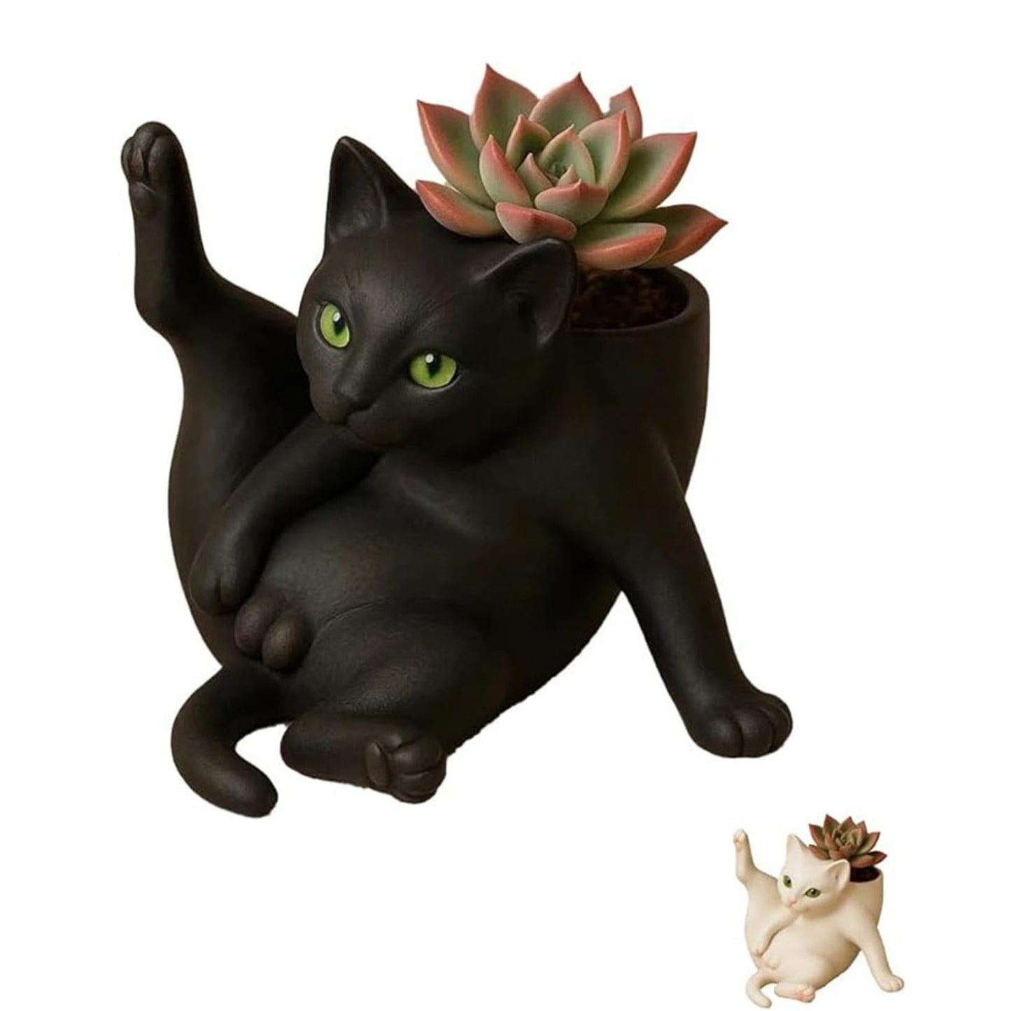 Cat Planter Pot with Cute Grooming Kitty Design - Fun Grooming Cat Planter, Small Succulent Flower Pot for Indoor Plants, Home & Office Decor, Gift for Cat Lovers