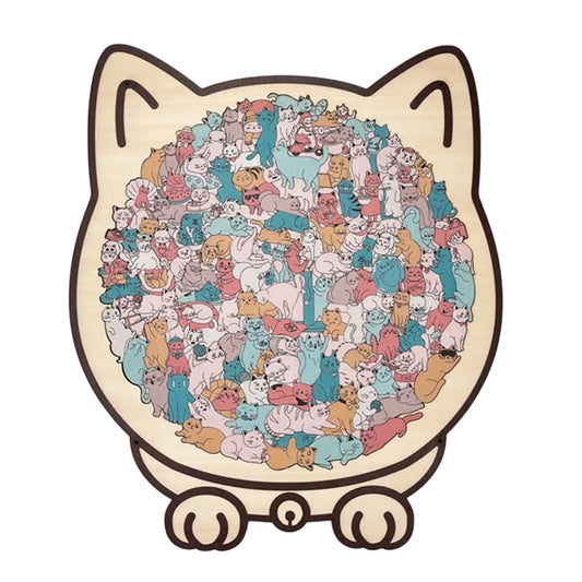 Cat Puzzle With Cat Shaped Pieces,Cat Shaped Wooden Puzzle,Mailard/Macaron/Wooden/Morandi-Colored ,Cute Animal Cats Decorative With Adorable Cats Outlines Framed And Acrylic Cover, Home Decor & Gift