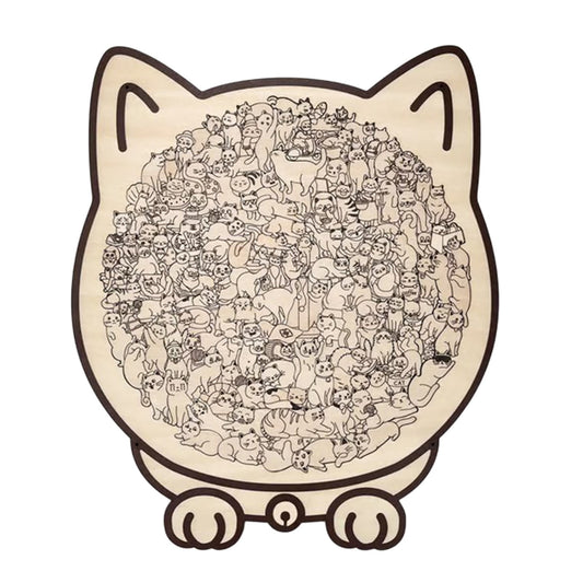 Cat Puzzle With Cat Shaped Pieces,Cat Shaped Wooden Puzzle,Mailard/Macaron/Wooden/Morandi-Colored ,Cute Animal Cats Decorative With Adorable Cats Outlines Framed And Acrylic Cover, Home Decor & Gift