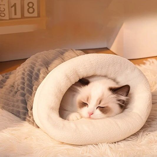 Cat Sleeping Bag,Cat Beds For Indoor Cats,Cave Bed Cats Cave Bed,Heated Cat Bed,Adjustable Entrance - Self Warming Sleeping Bag For Indoor Cats & Small Dogs, Cozy Lamb Wool Style Pad For Nap & Play