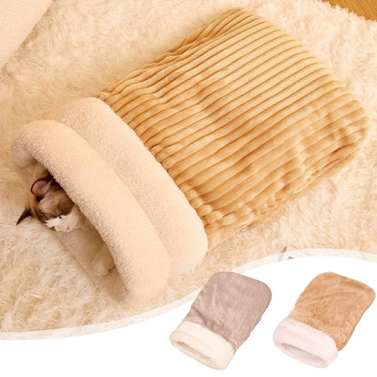 Cat Sleeping Bag,Cat Beds For Indoor Cats,Cave Bed Cats Cave Bed,Heated Cat Bed,Adjustable Entrance - Self Warming Sleeping Bag For Indoor Cats & Small Dogs, Cozy Lamb Wool Style Pad For Nap & Play