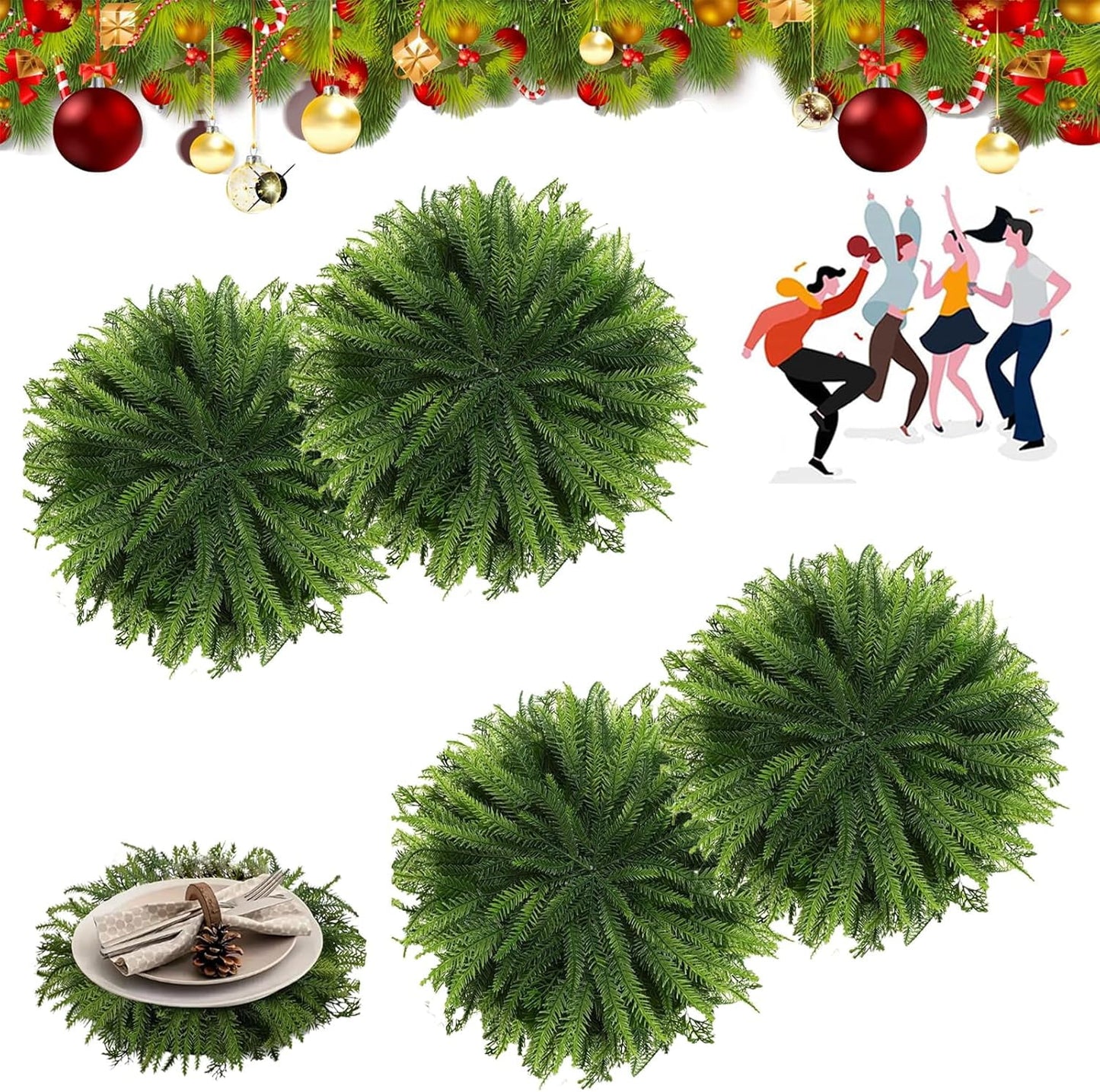 Cedar Placemats,Faux Cedar Placemats,Faux Cedar Greenery Placemats Round,Christmas Placemats, Faux Cedar Mat,Thanksgiving Placemats Round Artificial Xmas Place Mats Table Decoration for Dining 15 Inch