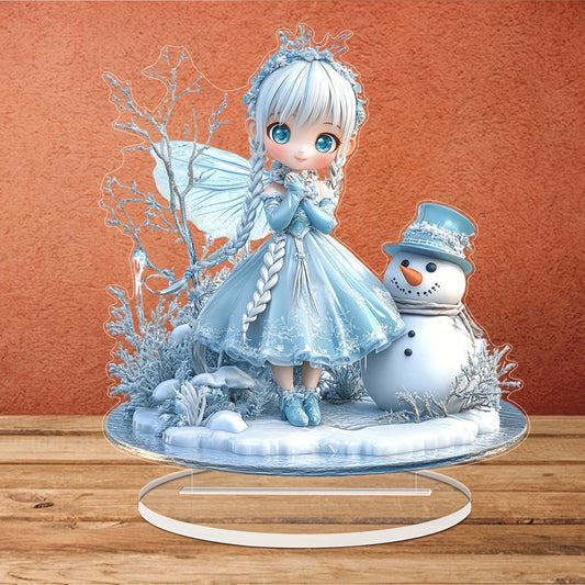 Christmas Angel And Snowman Desktop Decorations Acrylic Ornaments With Led Color Changing Lights For Holiday Table Mantle Or Window Display Indoor Festive Ambience