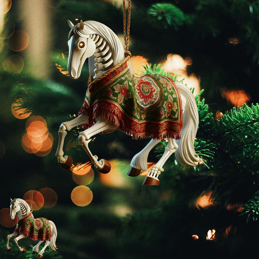 Christmas Bone Horse Pendant,Horse Christmas Ornament Horse Riding Ornament,Elegant Horse Christmas Ornament For Tree, Festive Equestrian Themed Holiday Decorations For Horse Lovers And Enthusiasts