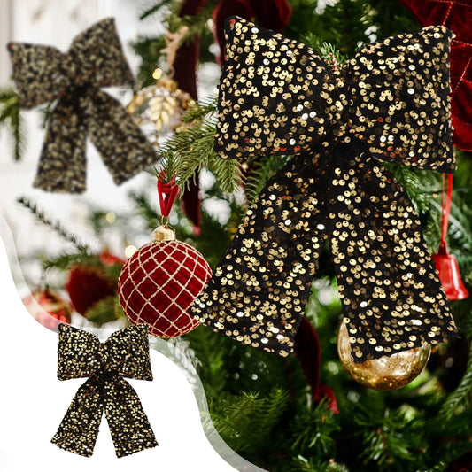 Christmas Bows Glitter Ribbon,Christmas Tree Bows,Sequins Christmas Ornaments,Christmas Bow For Wreaths,Christmas Bow Decorations Sequined Bow Pendants Window Decorations Christmas Tree Decorations