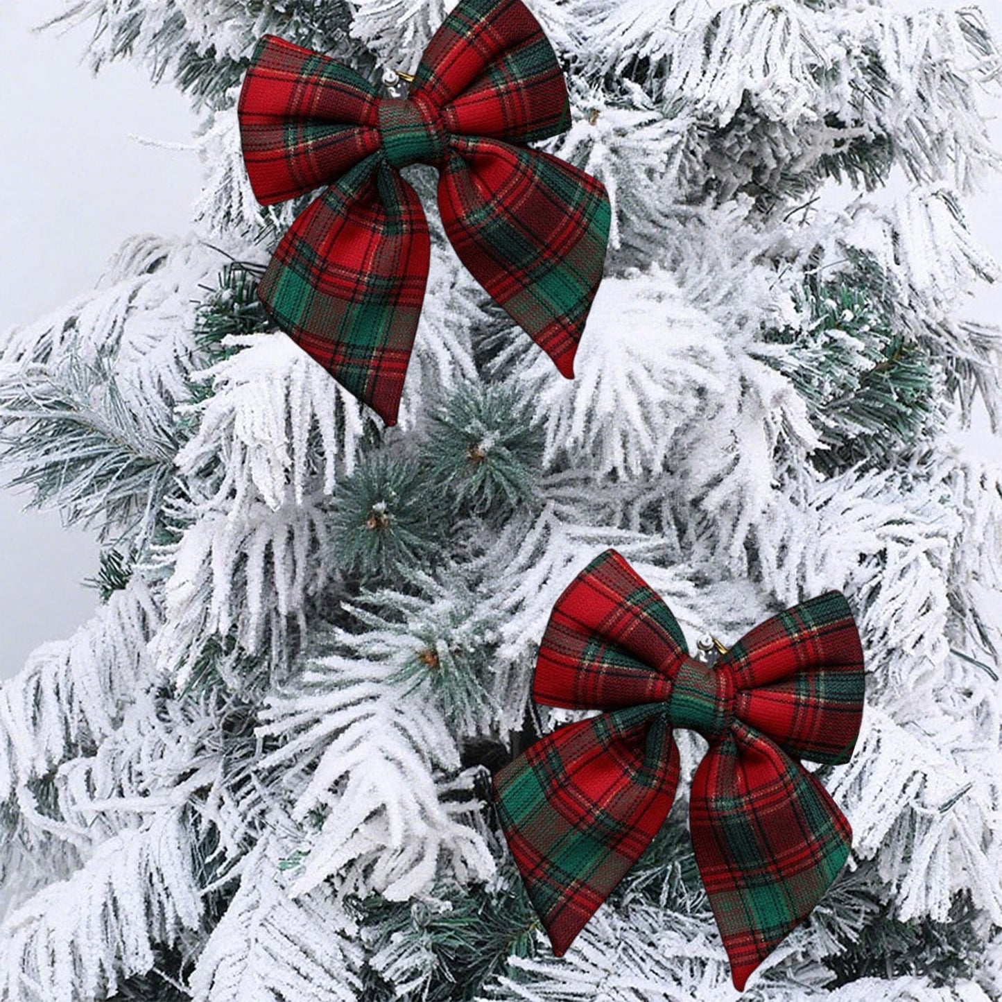 Christmas Bows Red Velvet Ribbon,Christmas Tree Bows,Plaid Christmas Ornaments,Christmas Bow For Wreaths,Christmas Bow Decoration Checkered Bow Pendant Window Decoration Christmas Tree Decoration