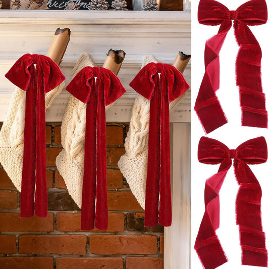 Christmas Bows Red Velvet Ribbon,Christmas Tree Bows,Red Christmas Ornaments,Christmas Bow For Wreaths,Velvet Christmas Bow 1.48Ft Oversized Velvet Christmas Staircase Garland Bow Christmas Tree Room