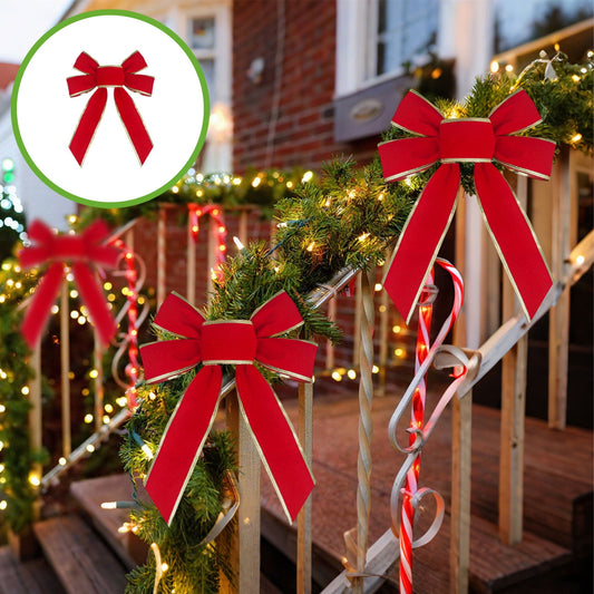 Christmas Bows Red Velvet Ribbon Golden Edge,Christmas Tree Bows,Red Christmas Ornaments,Christmas Bow For Wreaths,Velvet Ribbon Christmas Red Swallowtail Bow Decoration Wires Trims Flocking Bow