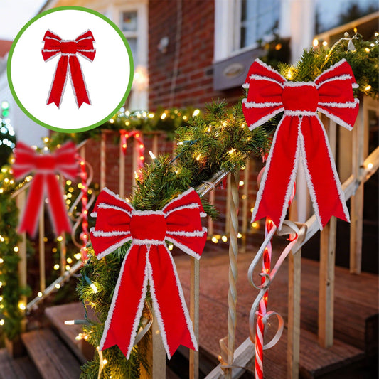 Christmas Bows Red Velvet Ribbon Golden Edge,Christmas Tree Bows,Red Christmas Ornaments,Christmas Bow For Wreaths,Velvet Ribbon Christmas Red Swallowtail Bow Decoration Wires Trims Flocking Bow