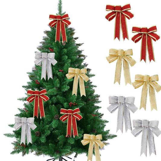 Christmas Bows Ribbon Shining Bow,Christmas Tree Bows,Christmas Ornaments,Christmas Bow For Wreaths,Christmas Bow Glitter Fan Tape Christmas Decoration Arrangement Bow Christmas Tree Hangings