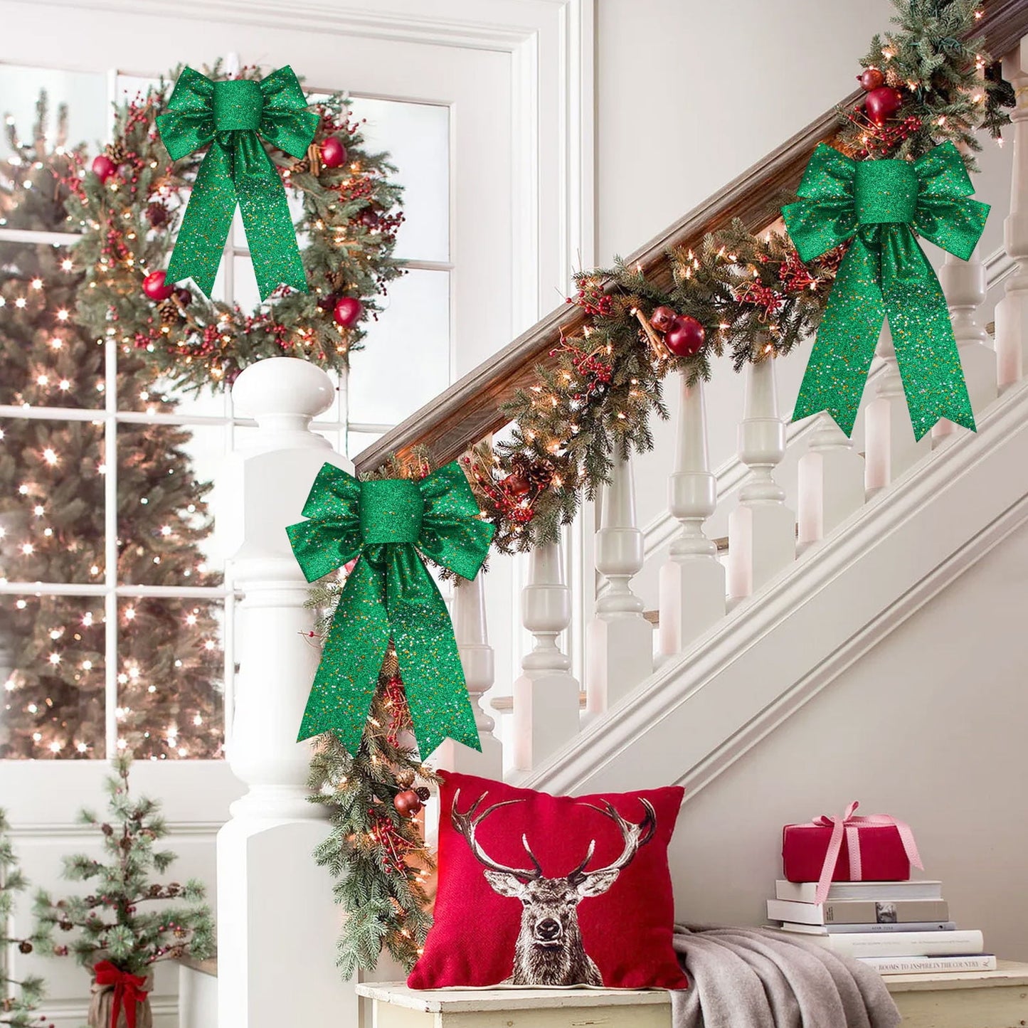 Christmas Bows Ribbon Shining Bow,Christmas Tree Bows,Christmas Ornaments,Christmas Bow For Wreaths,Christmas Onions Sprinkles Bow Christmas Tree Decoration Sprinkles Star Bow Decoration Accessories