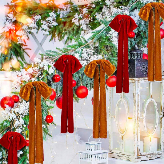 Christmas Bows Velvet Ribbon,Christmas Tree Bows,Christmas Ornaments,Velvet Bows For Christmas Tree,Velvet Christmas Bow 1.48Ft Oversized Velvet Christmas Staircase Garland Bow Christmas Tree Room