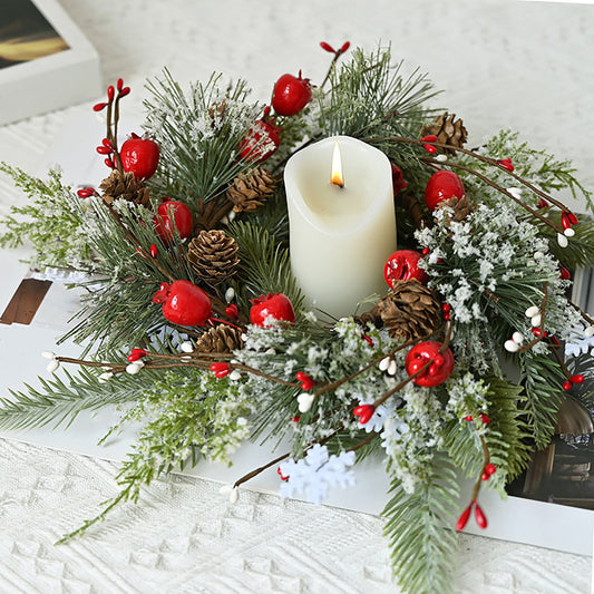 Christmas Candle Ring Wreath With Artificial Leaves, Table Centerpiece Candlestick Garland For Dining Room Or Fireplace Holiday Christmas Decor