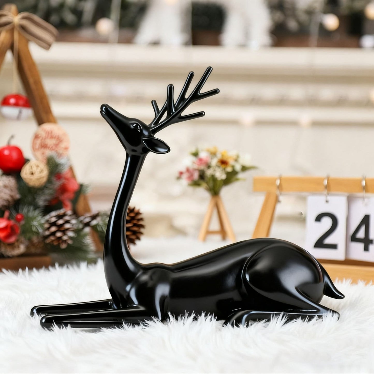 Christmas Decoration Reindeer Resin Ornaments- Mother Child Deer Couple Deer Sculpture,Living Room Bookshelf Bedroom Exquisite Deer Tv Wine Cabinet Ornaments Decoration To Enhance Atmosphere