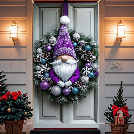 Christmas Decorations Door Cover For Front Door Decor, 3D Visual Effects Santa Claus Snowman Gnomes Pattern Banner Xmas Winter Seasonal Holiday Party Porch Wall Hanging Cover, 71 X 35 Inches