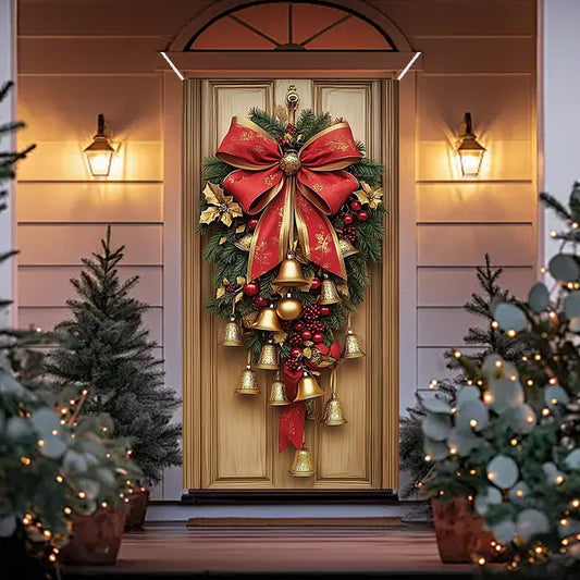 Christmas Decorations Door Cover For Front Door Decor, 3D Visual Effects Santa Claus Snowman Gnomes Pattern Banner Xmas Winter Seasonal Holiday Party Porch Wall Hanging Cover, 71 X 35 Inches