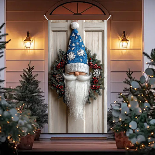Christmas Decorations Door Cover For Front Door Decor, 3D Visual Effects Santa Claus Snowman Gnomes Pattern Banner Xmas Winter Seasonal Holiday Party Porch Wall Hanging Cover, 71 X 35 Inches