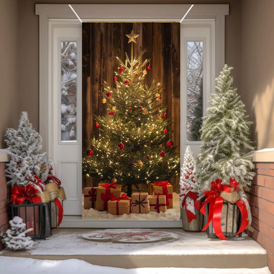 Christmas Decorations Door Cover For Front Door Decor, 3D Visual Effects Santa Claus Snowman Gnomes Pattern Banner Xmas Winter Seasonal Holiday Party Porch Wall Hanging Cover, 71 X 35 Inches