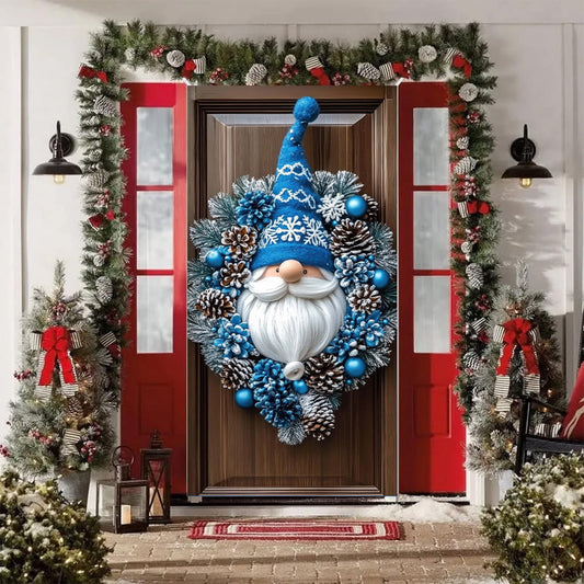 Christmas Decorations Door Cover For Front Door Decor, 3D Visual Effects Santa Claus Snowman Gnomes Pattern Banner Xmas Winter Seasonal Holiday Party Porch Wall Hanging Cover, 71 X 35 Inches