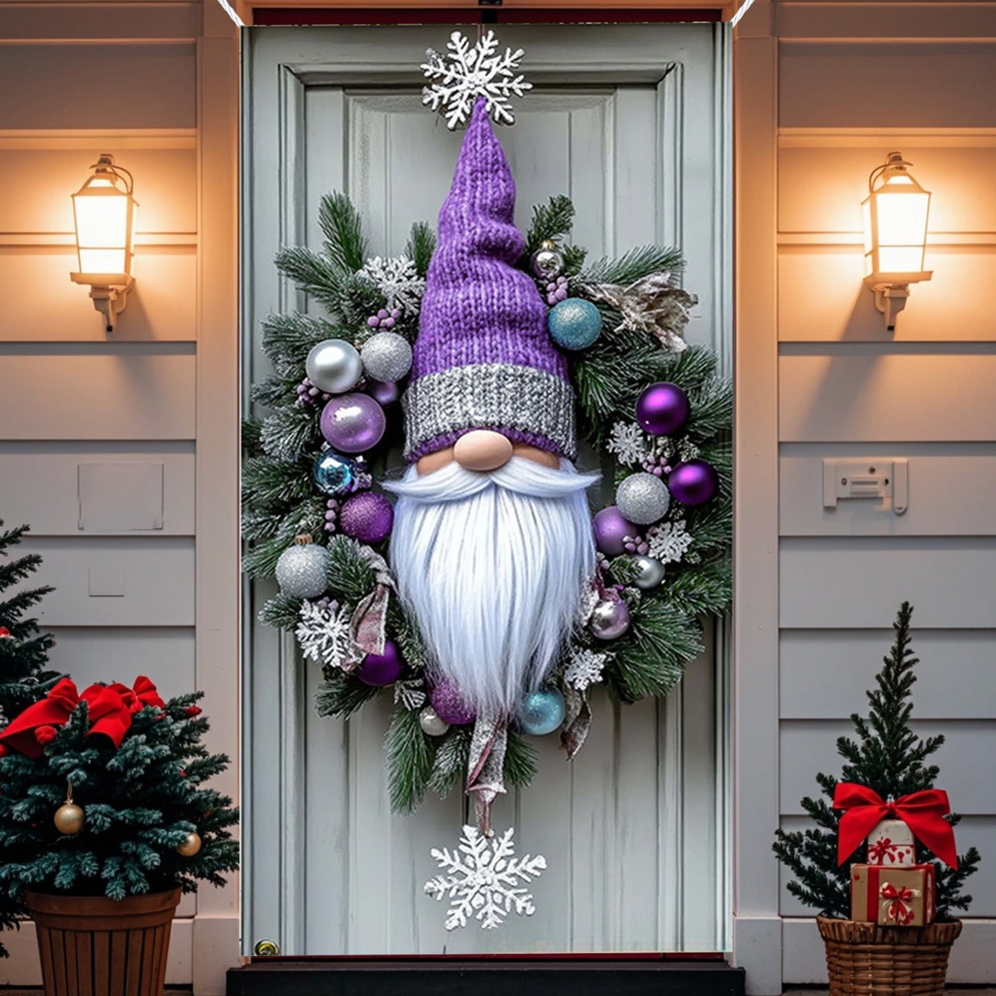 Christmas Decorations Door Cover For Front Door Decor, 3D Visual Effects Santa Claus Snowman Gnomes Pattern Banner Xmas Winter Seasonal Holiday Party Porch Wall Hanging Cover, 71 X 35 Inches